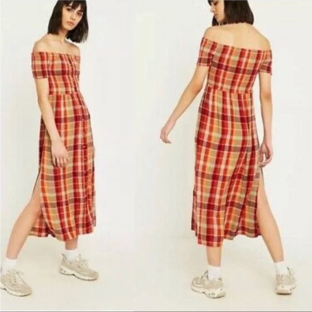 Urban Outfitters Monica Plaid Smocked Midi Dress Size XS